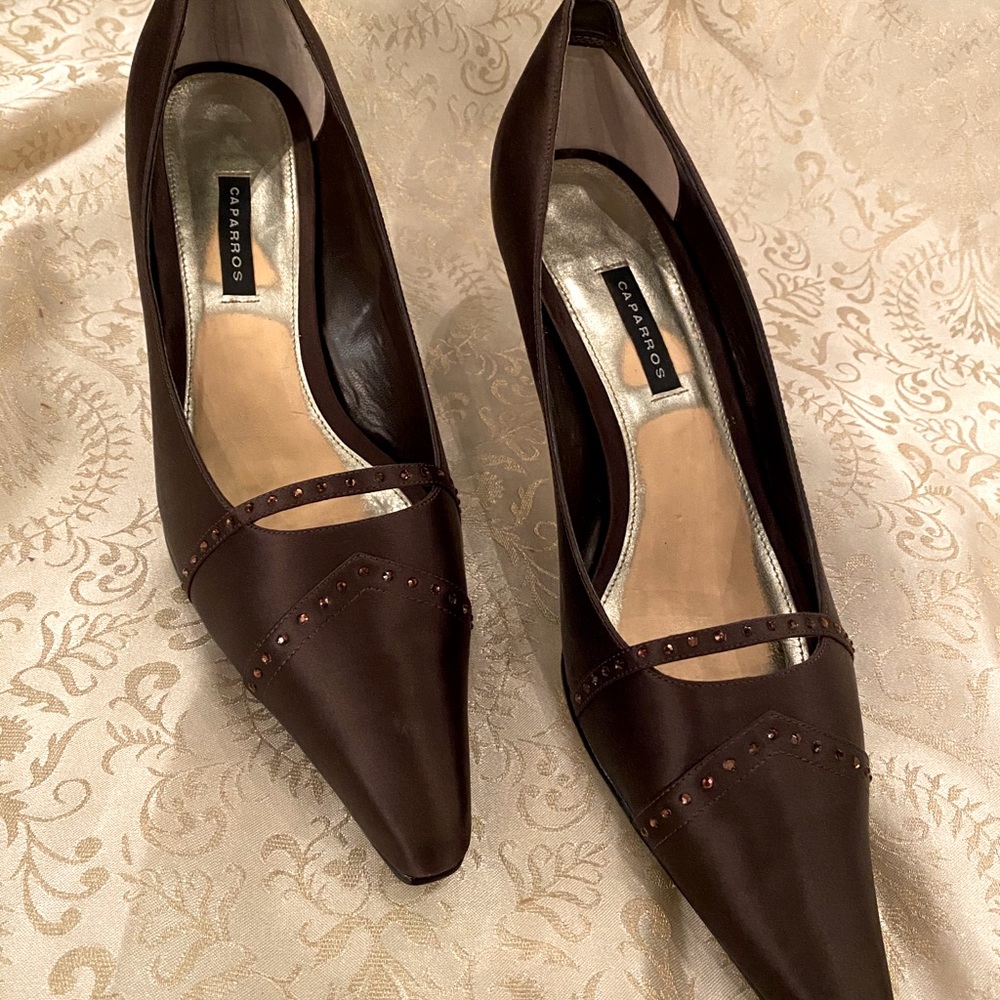 Caparros Chocolate Satin Low Heels Size 10